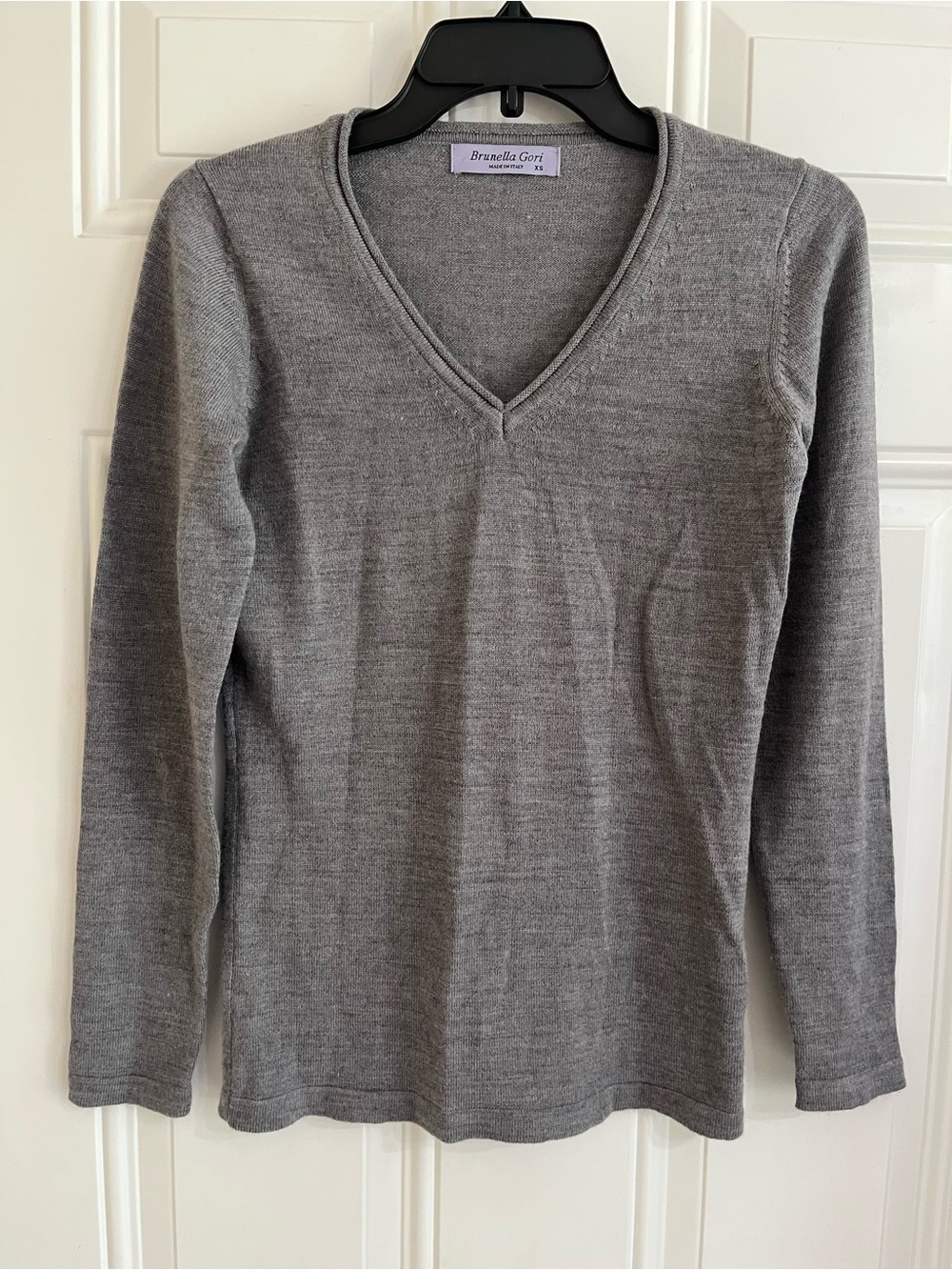 Brunella Gori Sweater Wool Extra Fine Merino Gray Women’s XS V-Neck Knit Preppy